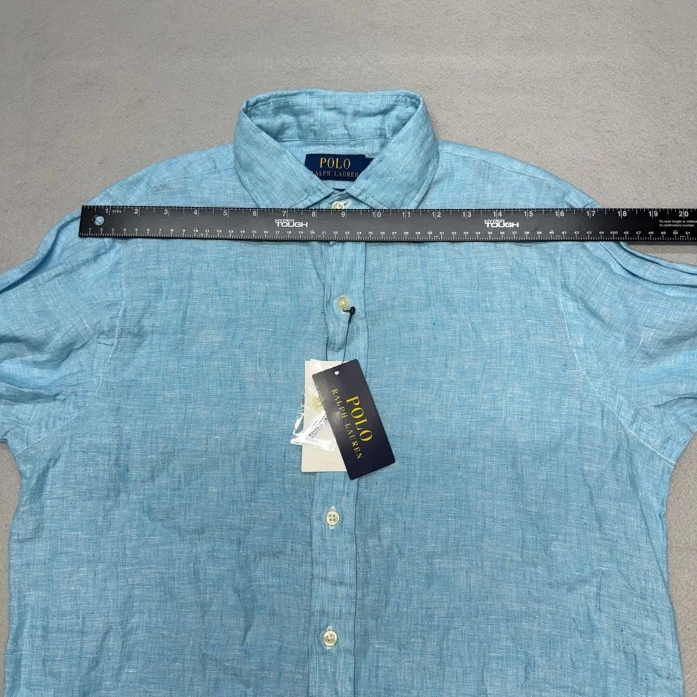 Polo Ralph Lauren Men Small Blue Linen Button Up Shirt Classic Fit Long Sleeve